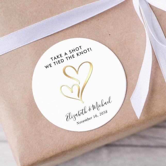 Take a Shot Wedding Favour Classic Round Sticker (Creator Uploaded)