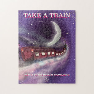 Take a train to the moon cartoon poster jigsaw puzzle