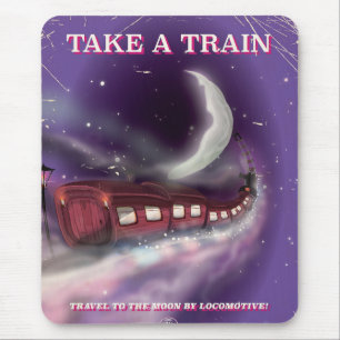 Take a train to the moon cartoon poster mouse pad
