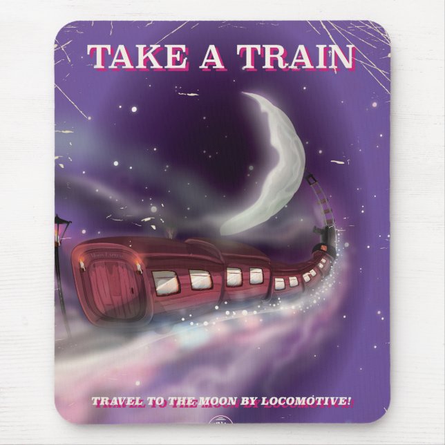 Take a train to the moon cartoon poster mouse pad (Front)