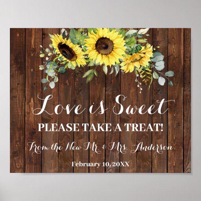Take a Treat Bridal Shower Wedding Sunflower Sign (Front)