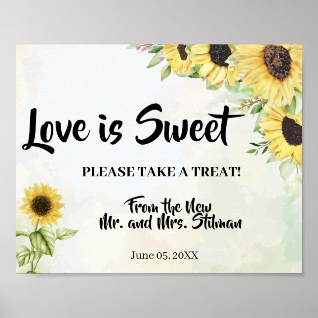 Take a Treat Bridal Shower Wedding Sunflowers Sign (Front)