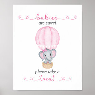 Take a Treat Pink Elephant Baby Girl Shower Poster