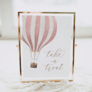 Take a Treat Pink Hot Air Balloon Baby Shower Sign