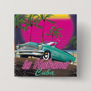 Take a Trip to Cuba reto 1985 poster 15 Cm Square Badge