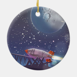 Take a Trip! Visit the Moon vintage cartoon poster Ceramic Ornament