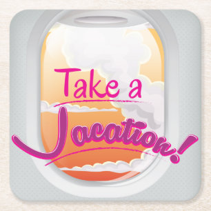 Take a Vacation airline window poster Square Paper Coaster