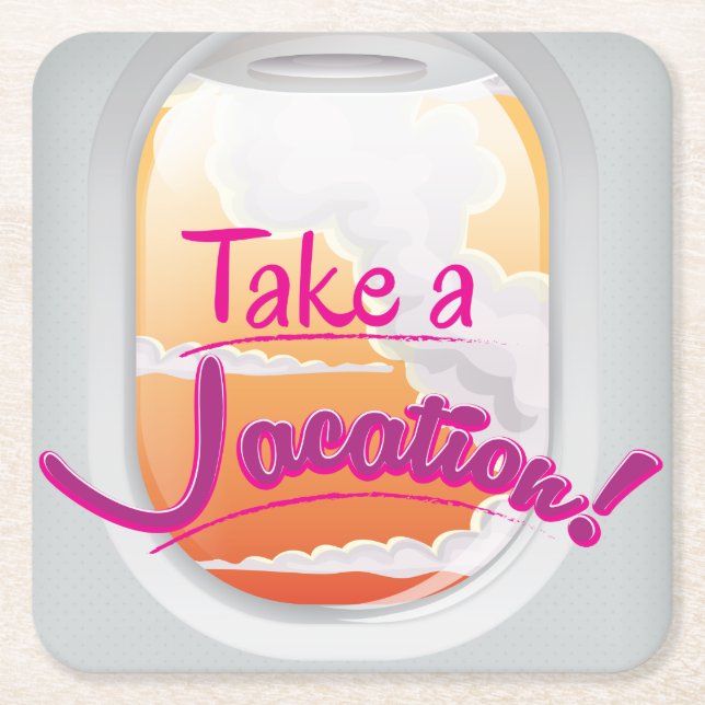 Take a Vacation airline window poster Square Paper Coaster (Front)