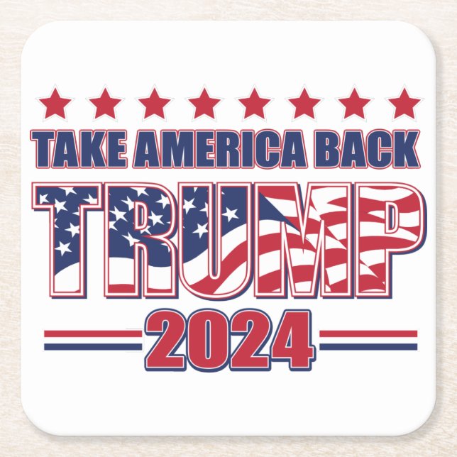Take America Back Trump 2024 Square Paper Coaster (Front)