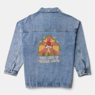 Take Care of Mother Earth Hippy Mushroom Denim Jacket