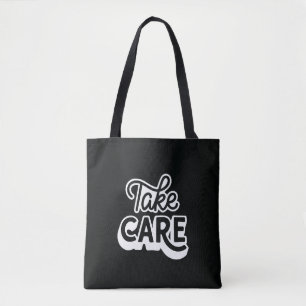 Take Care Tote Bag Minimalist Black Aesthetic