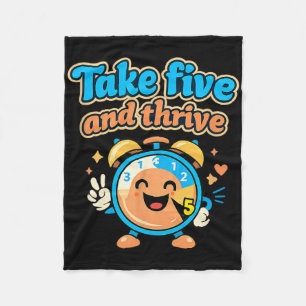 Take Five And Thrive Retro Clock Mental Health Des Fleece Blanket