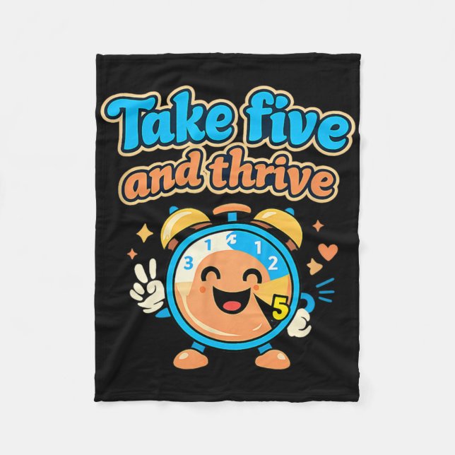 Take Five And Thrive Retro Clock Mental Health Des Fleece Blanket (Front)