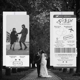 Take Flight with Love: Boarding Pass Save the Date Invitation