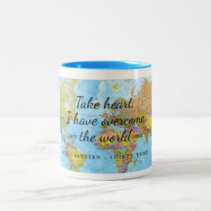 Take heart, I have overcome the world. Two-Tone Coffee Mug