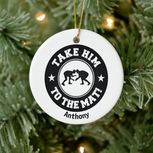 Take Him To The Mat! Wrestling Christmas Ceramic Ornament (Tree)