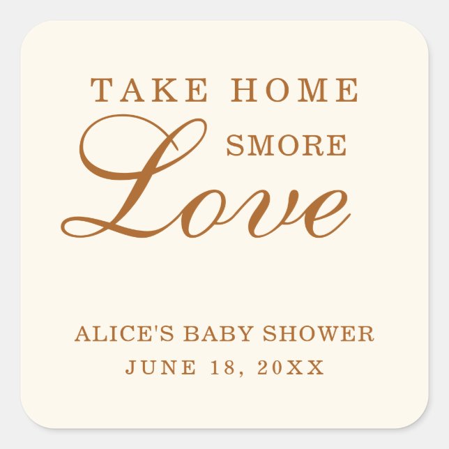 Take Home Smore Love Elegant Ivory Baby Shower Square Sticker (Front)