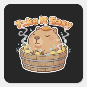 Take It Easy Cute Capybara   Funny Kawaii Animal  Square Sticker