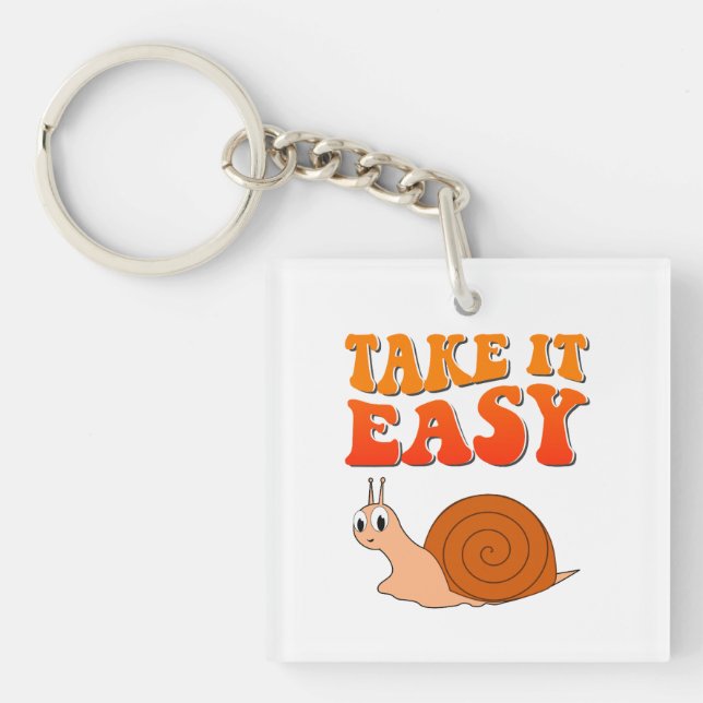 Take It Easy Cute Cartoon Snail Groovy Text Key Ring (Front)