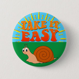 Take It Easy Cute Cartoon Snail Sunburst 6 Cm Round Badge