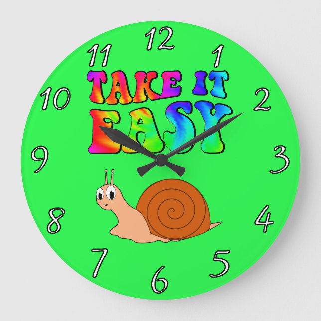 Take It Easy Cute Cartoon Snail With Groovy Text Large Clock (Front)