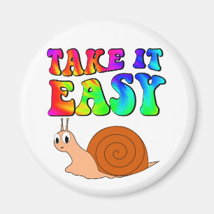 Take It Easy Cute Cartoon Snail With Groovy Text Magnet