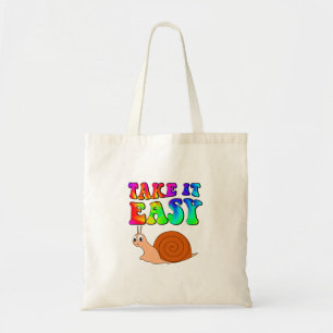 Take It Easy Cute Cartoon Snail With Groovy Text Tote Bag