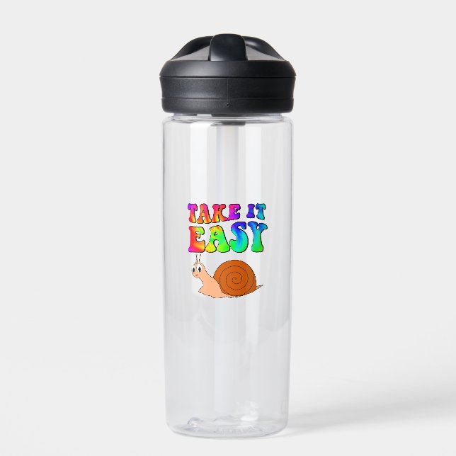 Take It Easy Cute Cartoon Snail With Groovy Text Water Bottle (Front)