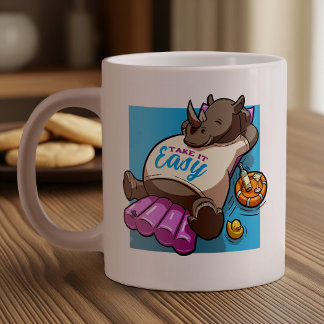Take It Easy Relaxed Rhino Funny Pool Cartoon Large Coffee Mug