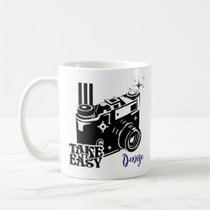 Take It Easy Retro Camera Black and White Coffee Mug