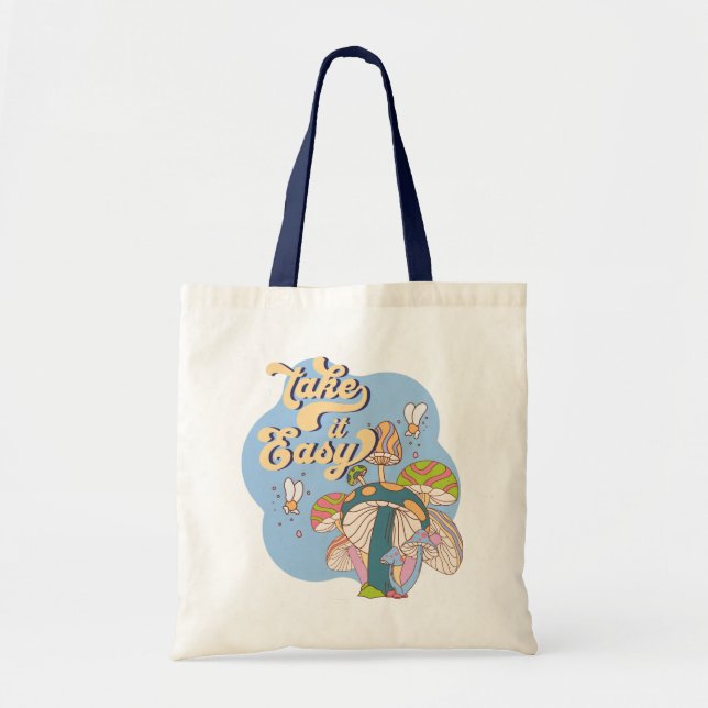 Take It Easy – Retro Psychedelic Mushroom Tote Bag (Front)