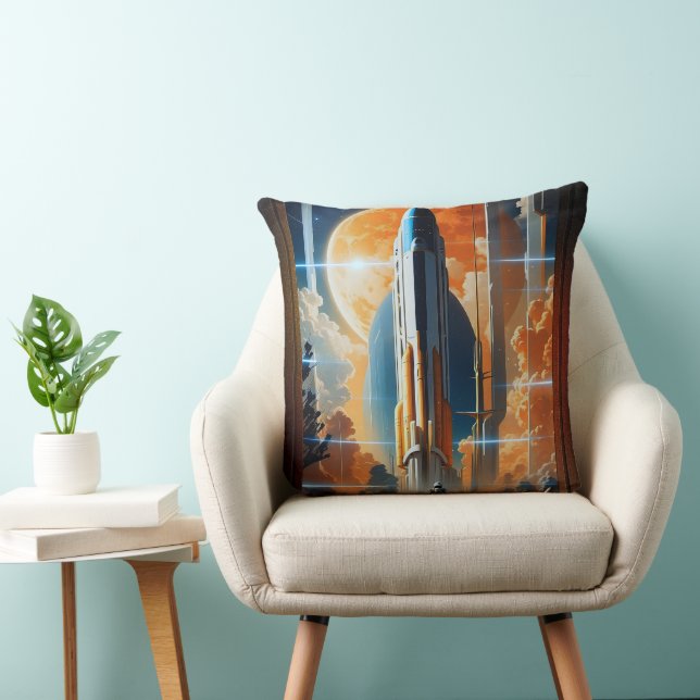 Take Lunar Launch - Journey To Moon Retro Poster Cushion (Chair)