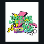 Take Me Back 90s Colour Pop Art Poster<br><div class="desc">This playful and colourful 90s graphic bursts with geometric patterns,  neon vibes,  and a cassette tape centerpiece. A perfect pick for fans of 90s pop culture who crave bold style,  loud graphics,  and pure nostalgic energy.</div>