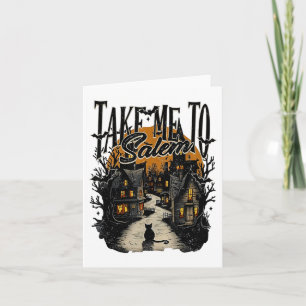 Take Me To Salem Black Cat Halloween Retro Vintage Card