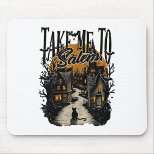 Take Me To Salem Black Cat Halloween Retro Vintage Mouse Pad