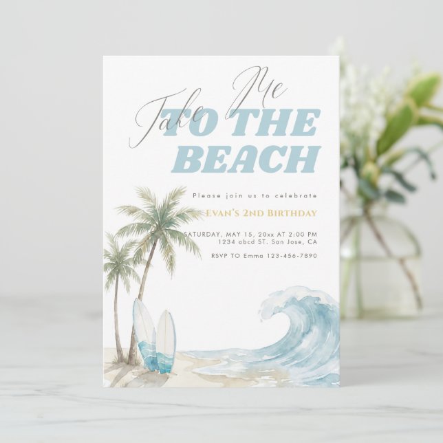 Take Me To The Beach Summer Surf Coastal  Invitation (Standing Front)