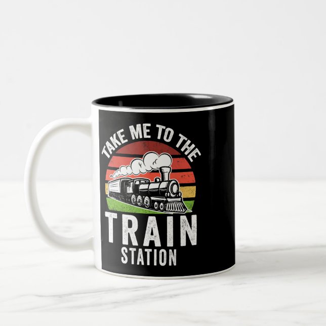 Take me to the train station Trains Railway Two-Tone Coffee Mug (Left)
