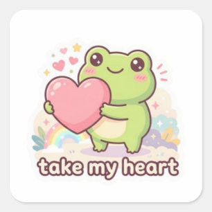 Take My Heart Frog Sticker Cute Frog Giving Heart 