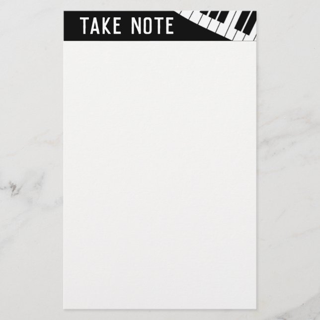 "Take Note" Musical Piano Stationery (Front)