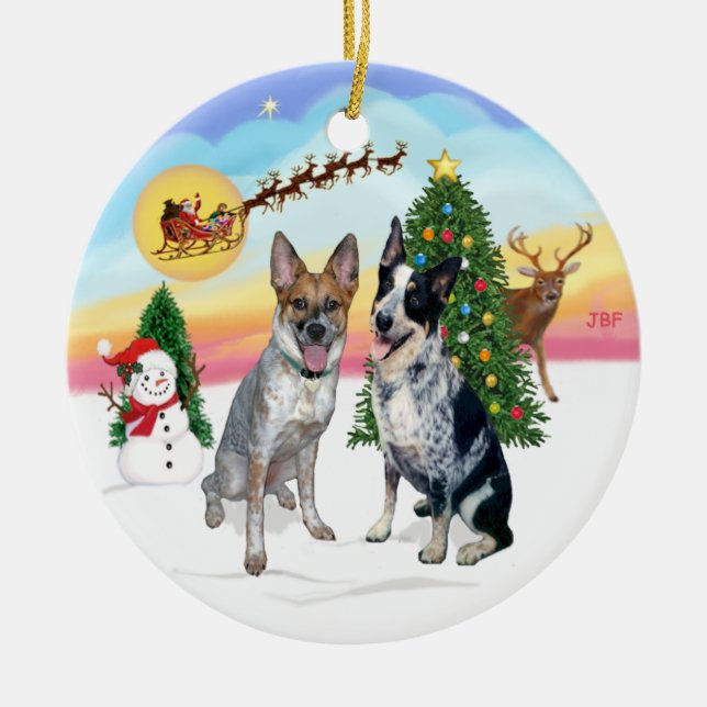 Take Off - Two Australian Cattle Dogs Ceramic Ornament (Front)