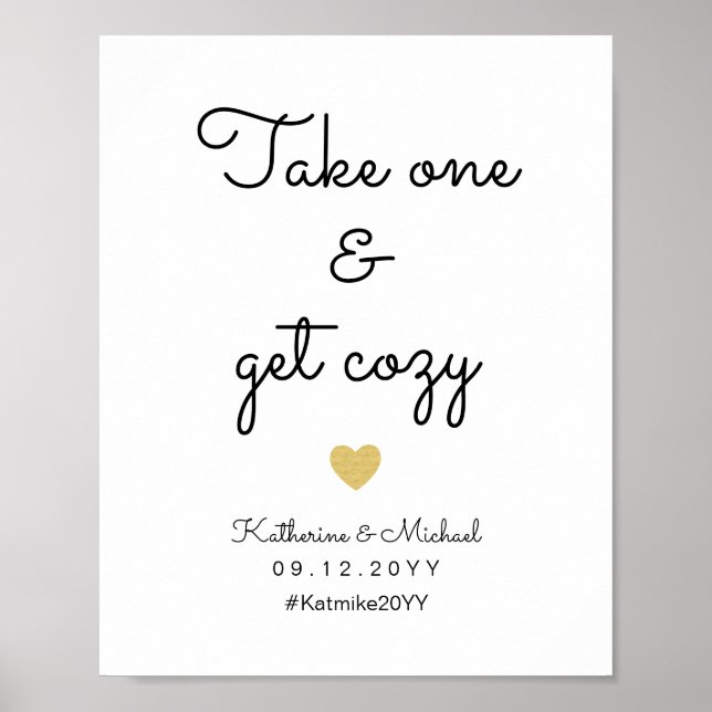 Take One and Get Cosy Wedding Blanket Favour Sign (Front)