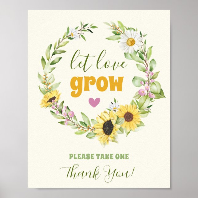 Take One Favour Plant Pot Sunflower Wedding Guest Poster (Front)