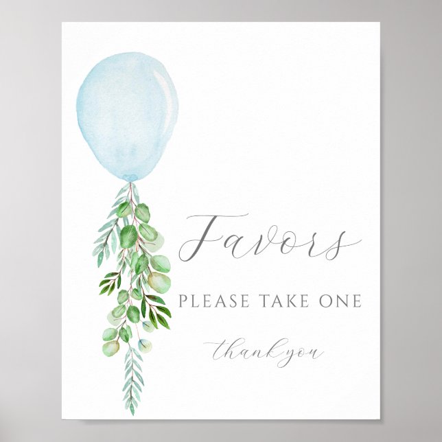 Take One Favours Sign Blue Balloon Baby Shower (Front)