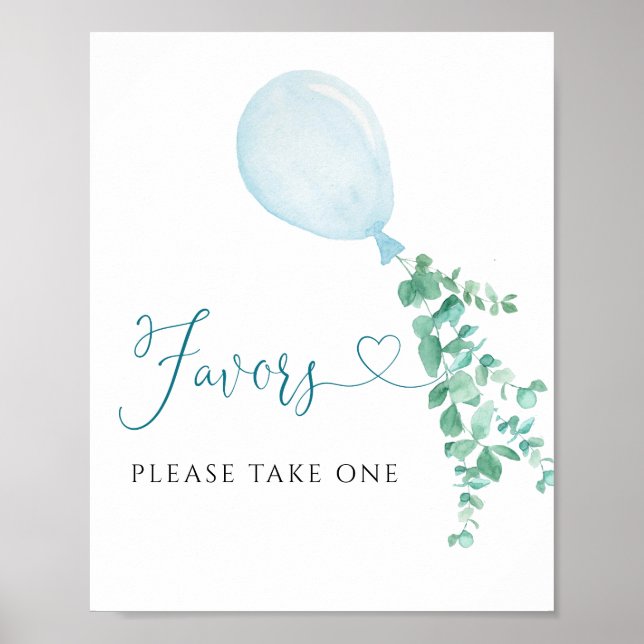 Take One Favours Sign Blue Balloon Baby Shower (Front)