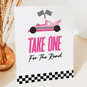 Take One For The Road Pink Race Car Favours Pedestal Sign