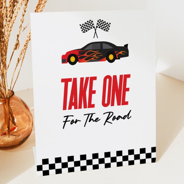 Take One For The Road Red Race Car Favours Pedestal Sign (Creator Uploaded)