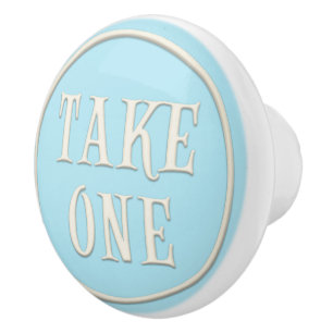 "Take One" Wonderland Tea Party Pastel Blue Ceramic Knob