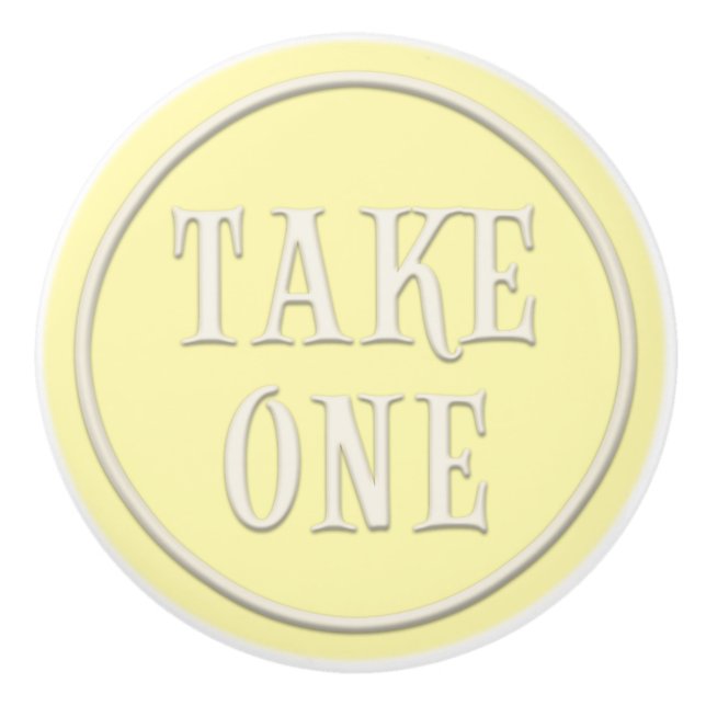 "Take One" Wonderland Tea Party Pastel Yellow Ceramic Knob (Front)