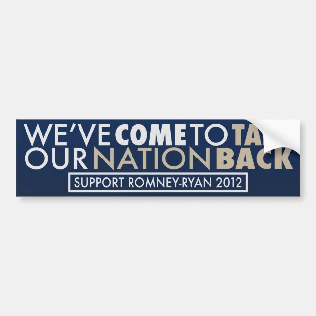 Take Our Nation Back Romney-Ryan Blue Auto Decal (Front)