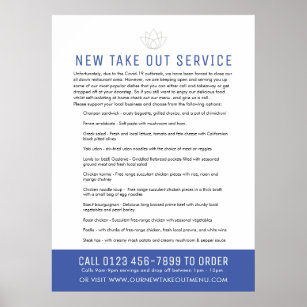 Take out emergency restaurant notice new blue menu poster